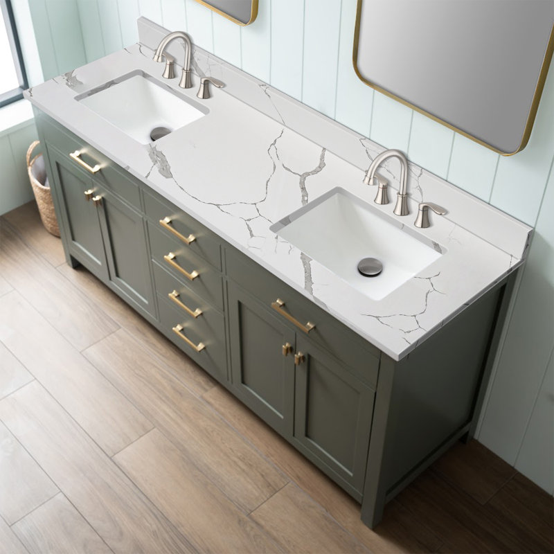 RENIST 72'' Quartz Double Bathroom Countertop with Sinks – For Vanity ...